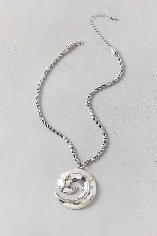 Large Swirl Pendant Necklace in Silver, Women's at Urban Outfitters | Urban Outfitters (US and RoW)