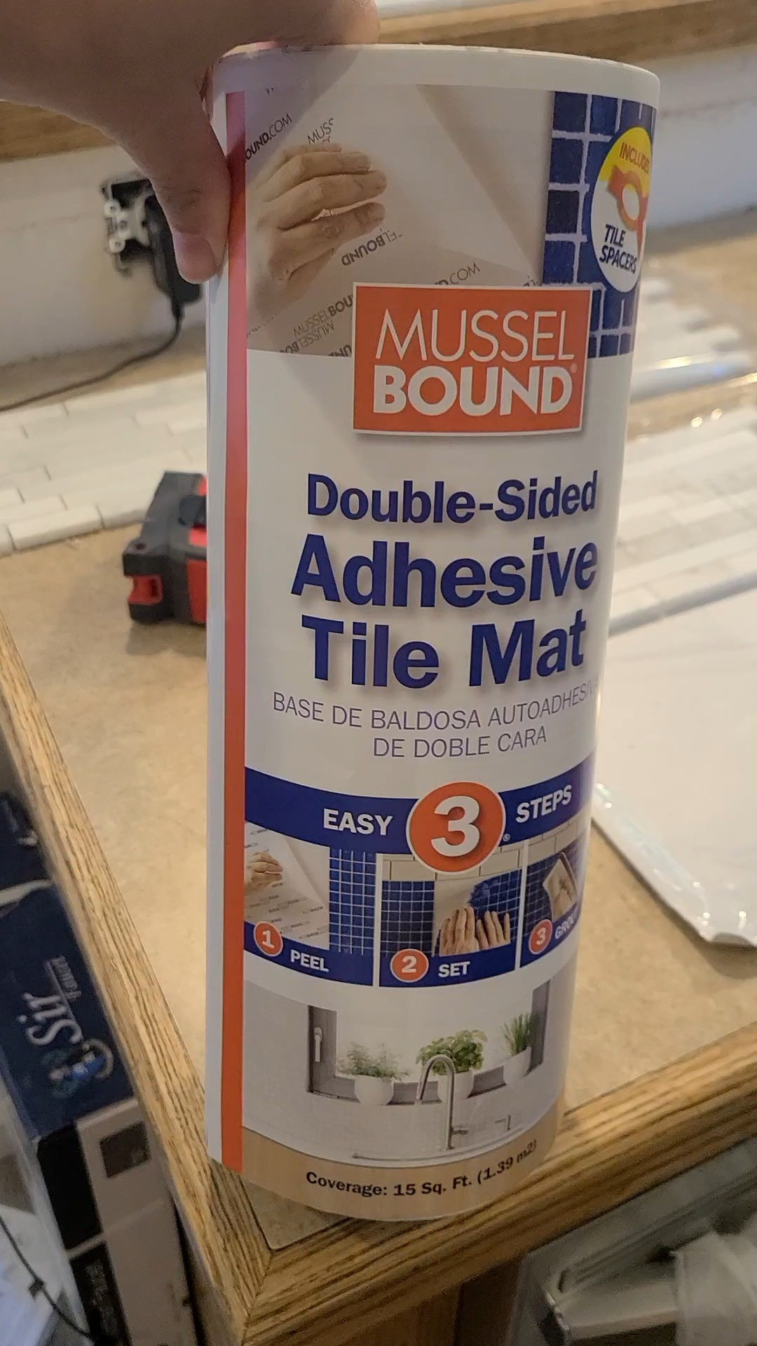 We love not having to mess around with mortar and drying times when tiling. This double-sided adhesive tile mat works SO well! We've used in three different times in different spaces and it has held up great every single time for years. #tile #DIY 

 #LTKHome