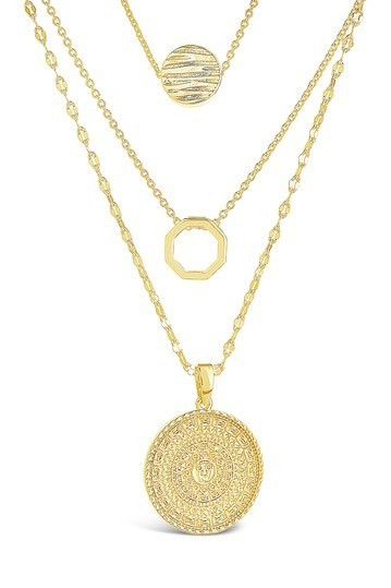 14K Gold Plated Textured Disc Layered Chain Necklace | Nordstrom Rack