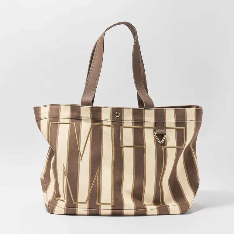 Striped Custom Alpha Tote - Mocha | BaubleBar