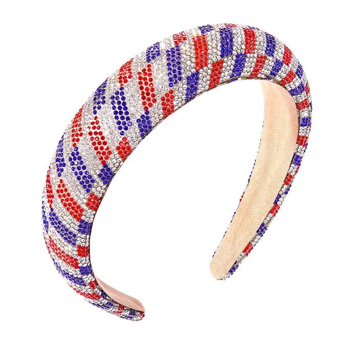 HSWE Rhinestone Padded Headbands for Women American Flag Headbands Crystal Red White Blue 4th of ... | Amazon (US)