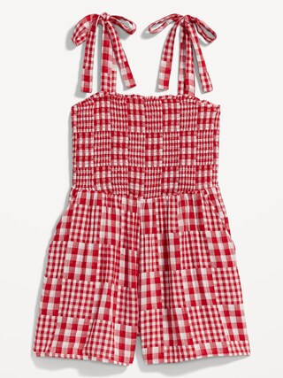 Gingham Tie-Shoulder Smocked Romper for Women -- 3-inch inseam | Old Navy (US)