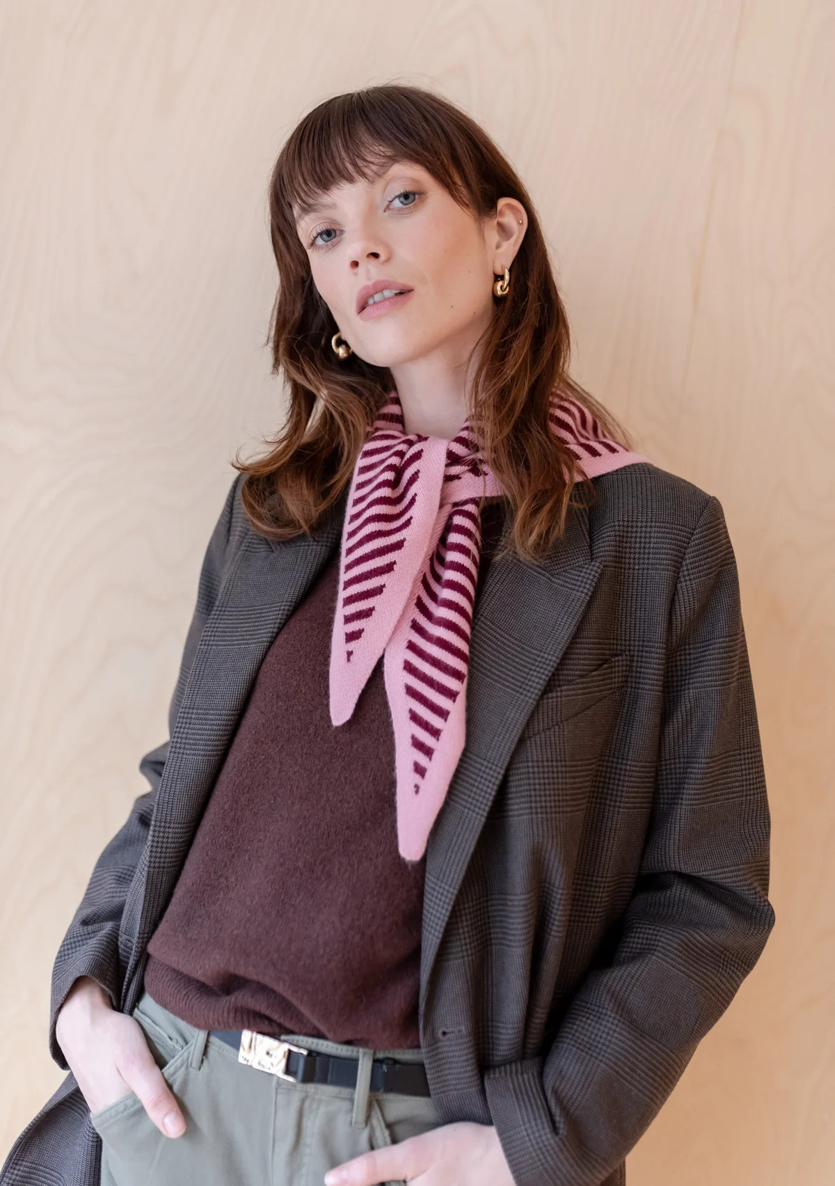 Merino Triangle Scarf in Pink Stripe | The Tartan Blanket Co.