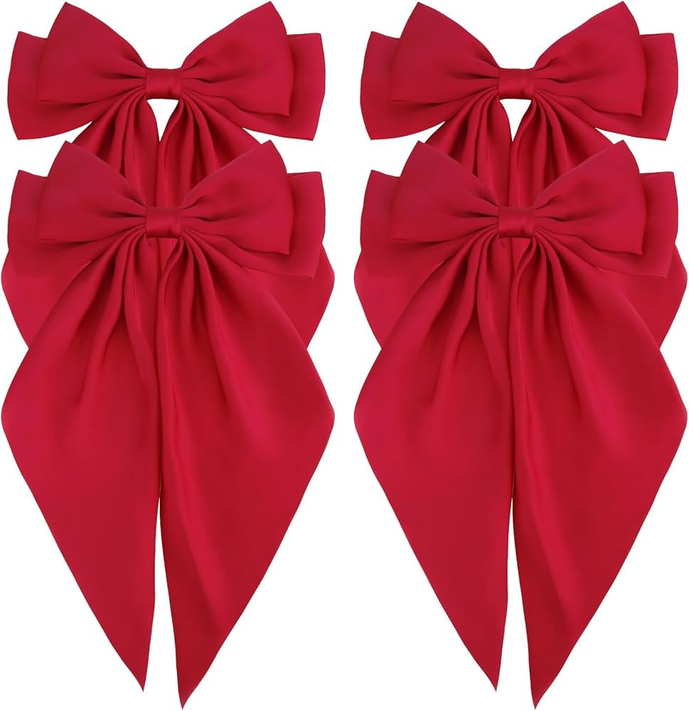 Velscrun Wine Red Hair Bows for Women Girls, Silky Satin Large Coquette Bow, Oversized Hair Ribbo... | Amazon (US)