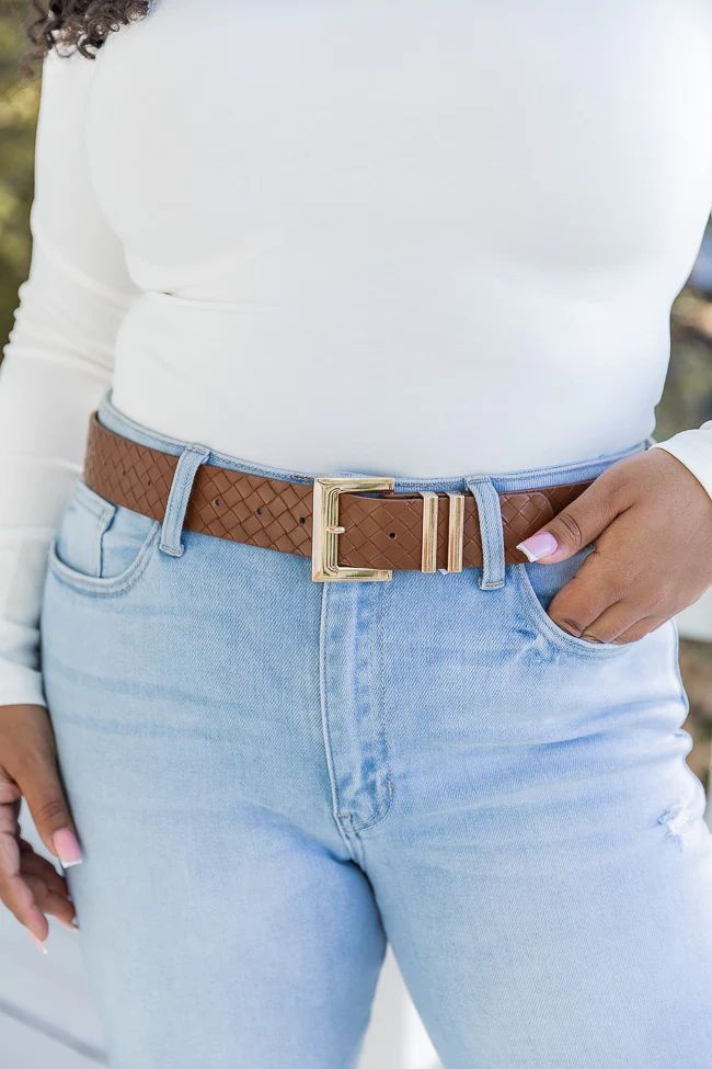 Think It Over Cognac Woven Belt | Pink Lily