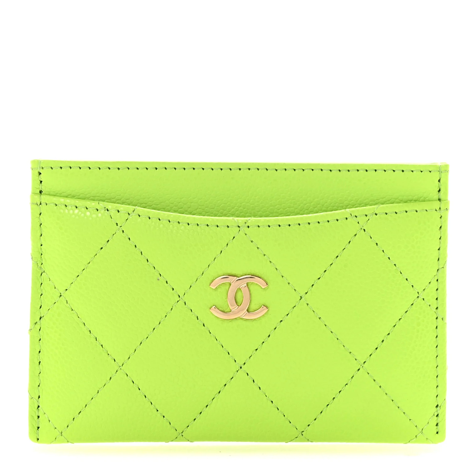 Caviar Quilted Card Holder Green | FASHIONPHILE (US)