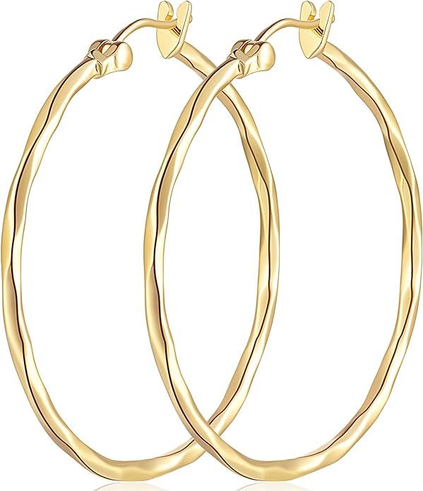 HOBATS Large Gold Hoop Earrings 14K Gold Hoop Earrings for Women 14K Gold Earrings Unique Designe... | Amazon (US)