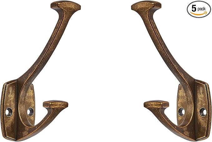 5 Pack Antique Brass Hooks Decorative Heavy Duty Solid Large Coat Hooks for Towel Hanging Coats R... | Amazon (US)