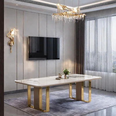 Stylish Table with Durable Slab Top and Metal Legs | Wayfair North America