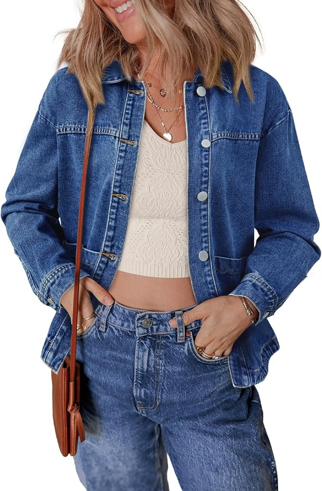 SIDEFEEL Women‘s Jean Jacket Casual Long Sleeve Button Down Oversized Boyfriend Trendy Denim Ja... | Amazon (US)