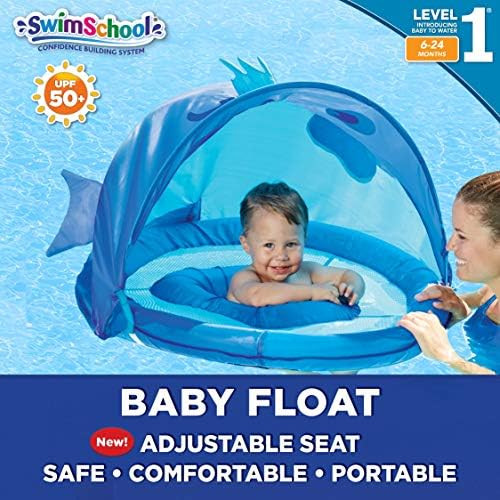 SwimSchool Blue Fun Fish Fabric Baby Pool Float, Splash & Play Activity Center, Dual Air Pillow Cham | Amazon (US)