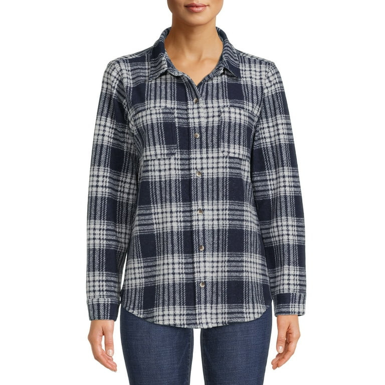 Time and Tru Women's Plaid Button Down Shirt | Walmart (US)