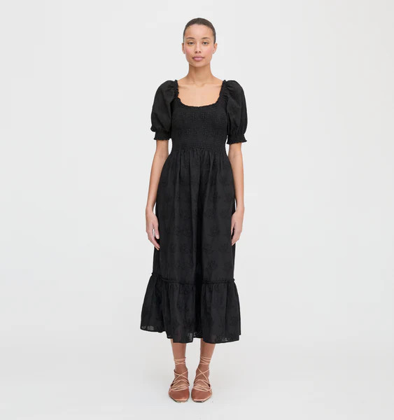 The Louisa Nap Dress - Black Embroidered Bouquet | Hill House Home US