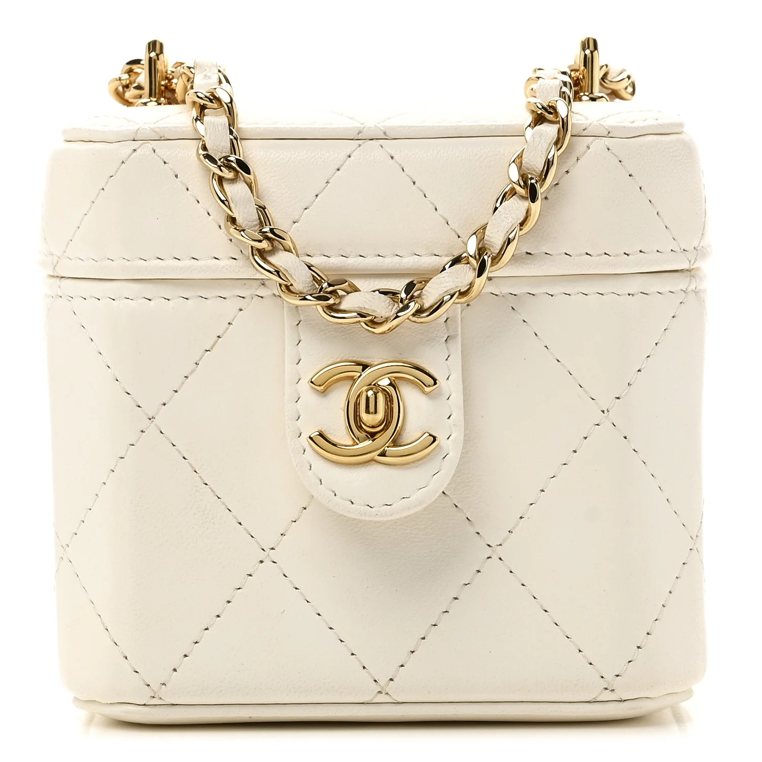 Lambskin Quilted Vanity Clutch With Chain White | FASHIONPHILE (US)