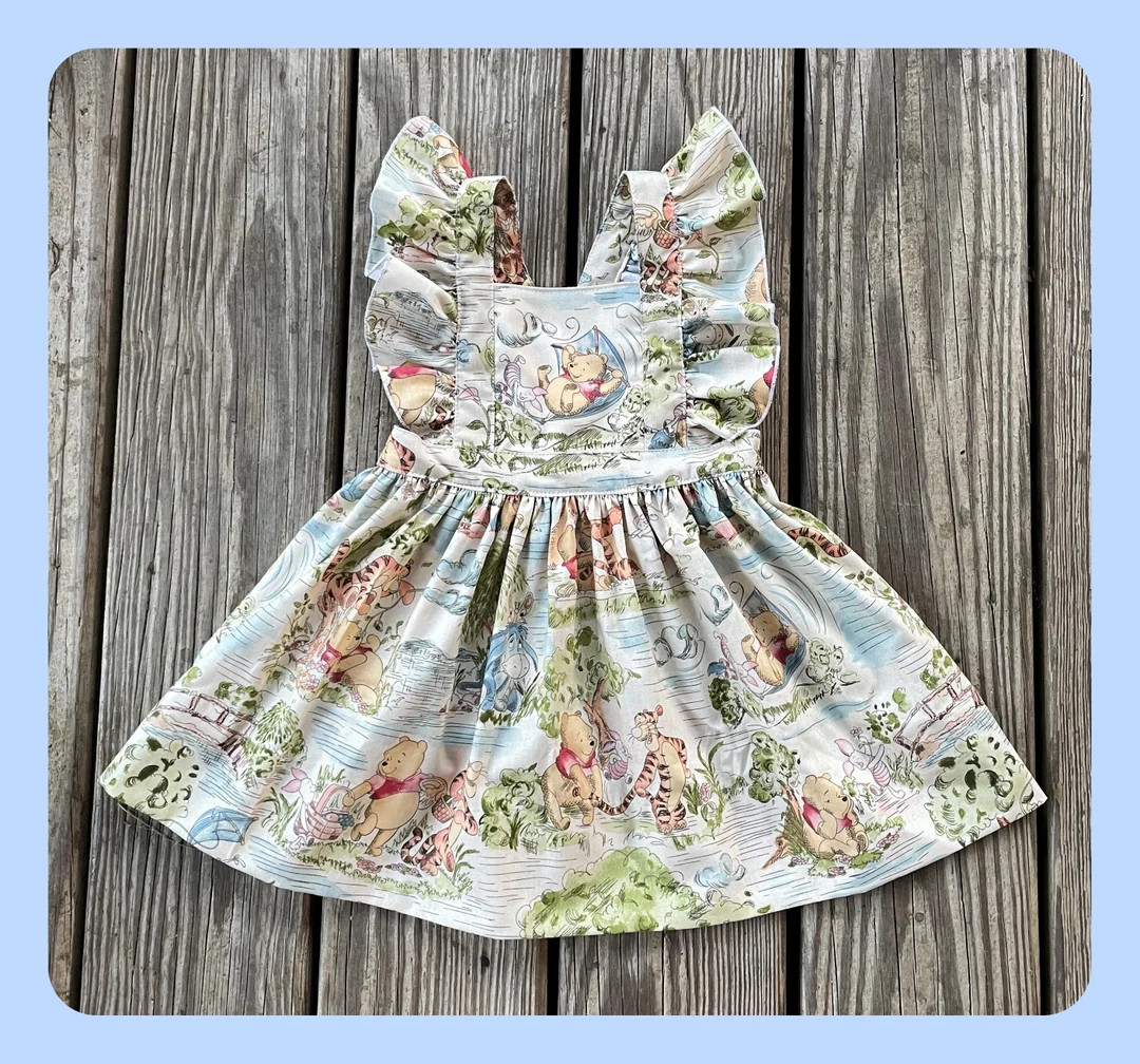 FREE SHIPPING Winnie the Pooh Inspired Dress Made to Match Vintage Romper Made From Same Fabric -... | Etsy (US)