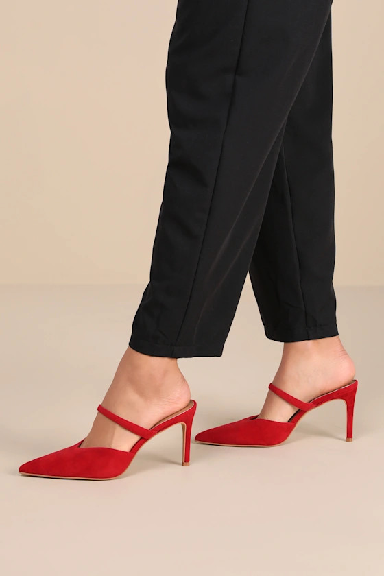 Kanika Red Suede Leather Pointed-Toe Mule Pumps | Lulus