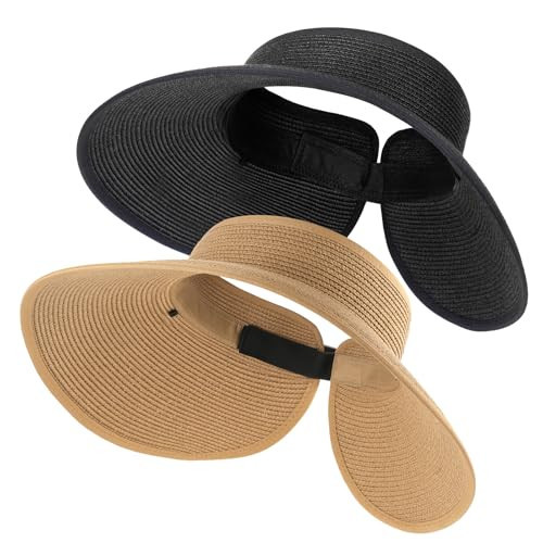 FURTALK Straw Sun Visor Hats for Women UPF 80+ Wide Brim Pontytail Summer Beach Hats | Amazon (US)