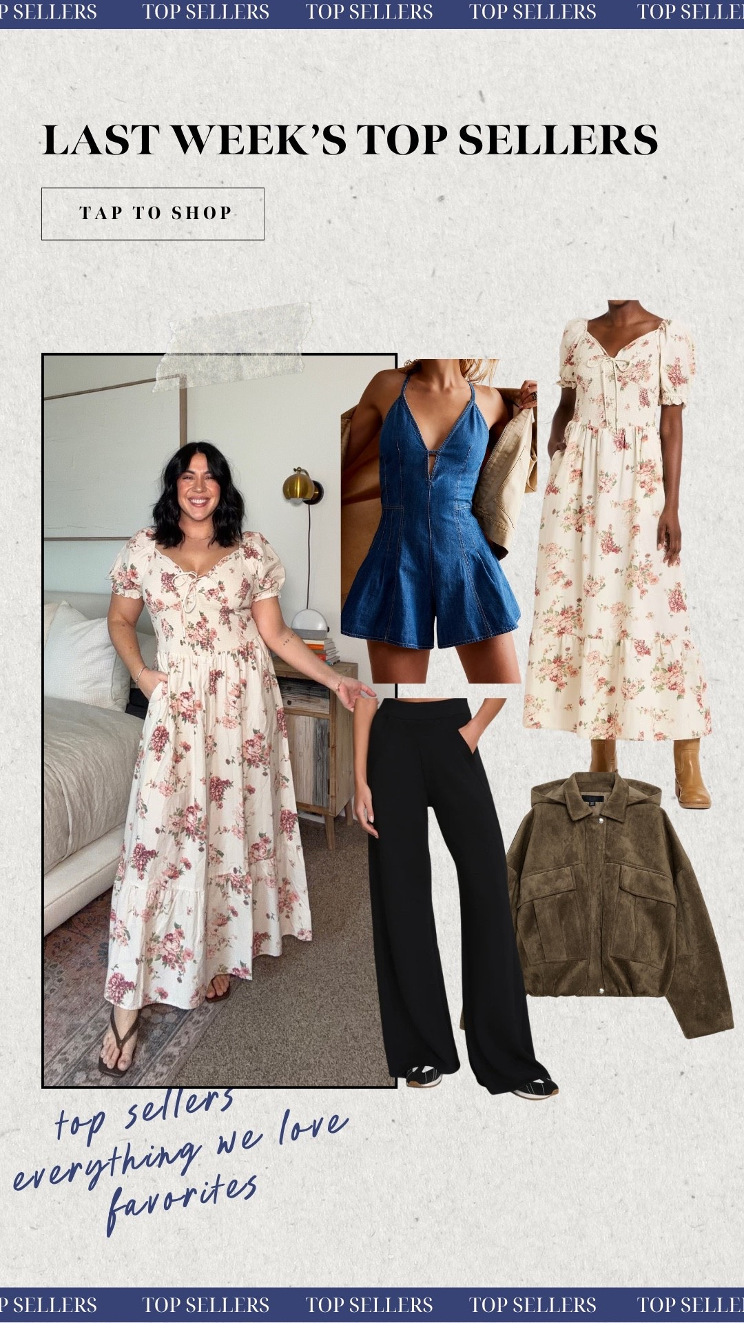 Last weeks top sellers! The cutest denim romper, floral maxi spring dress, viral track pants & zara bomber jacket! 

#LTKSeasonal #LTKMidsize #LTKootd