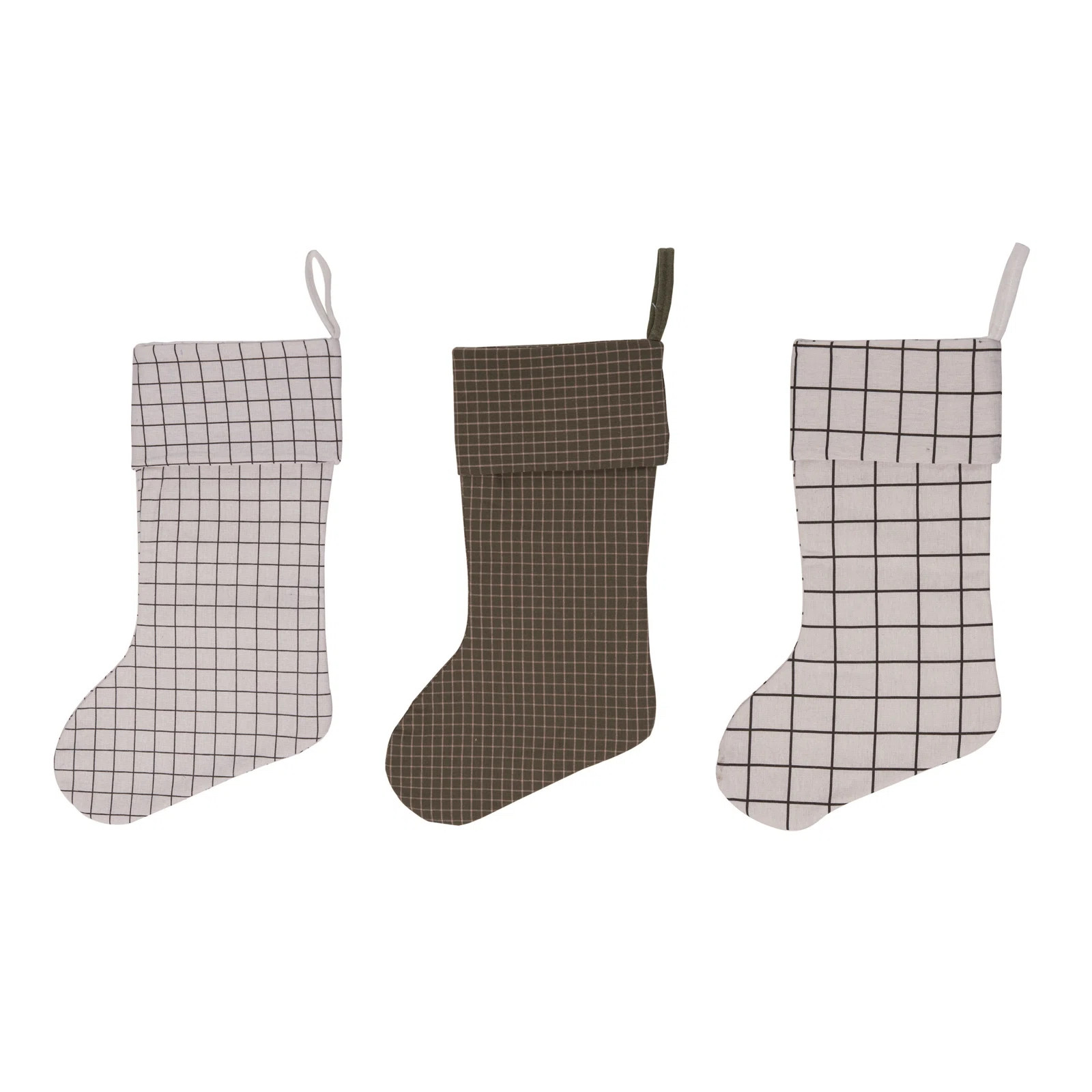 Fabric Neutral Ticking Stripe Stocking Set of 3 Christmas Home Decorations | Wayfair North America