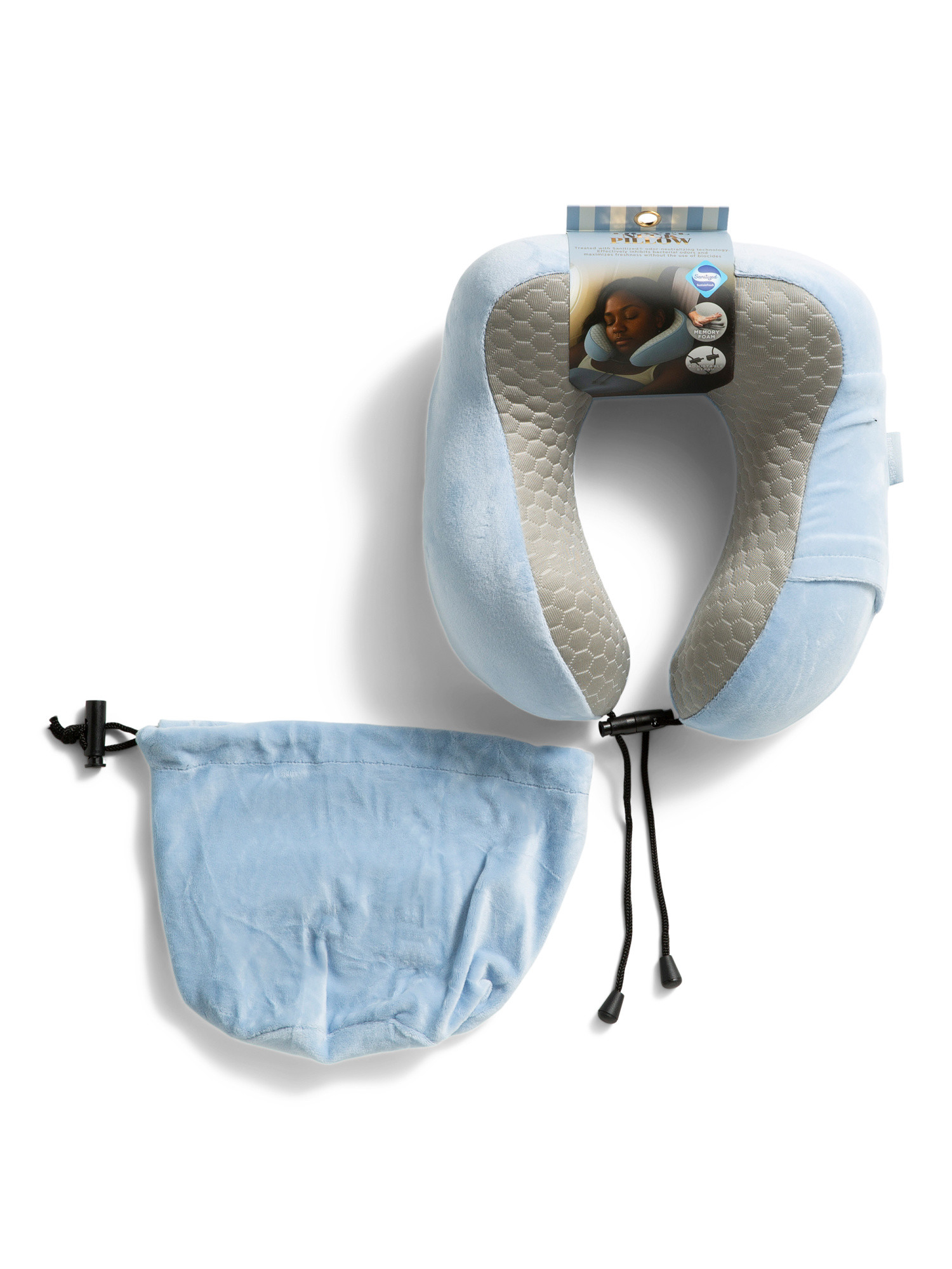 Cooling Fabric Memory Foam Neck Pillow With Pocket And Pouch | TJ Maxx