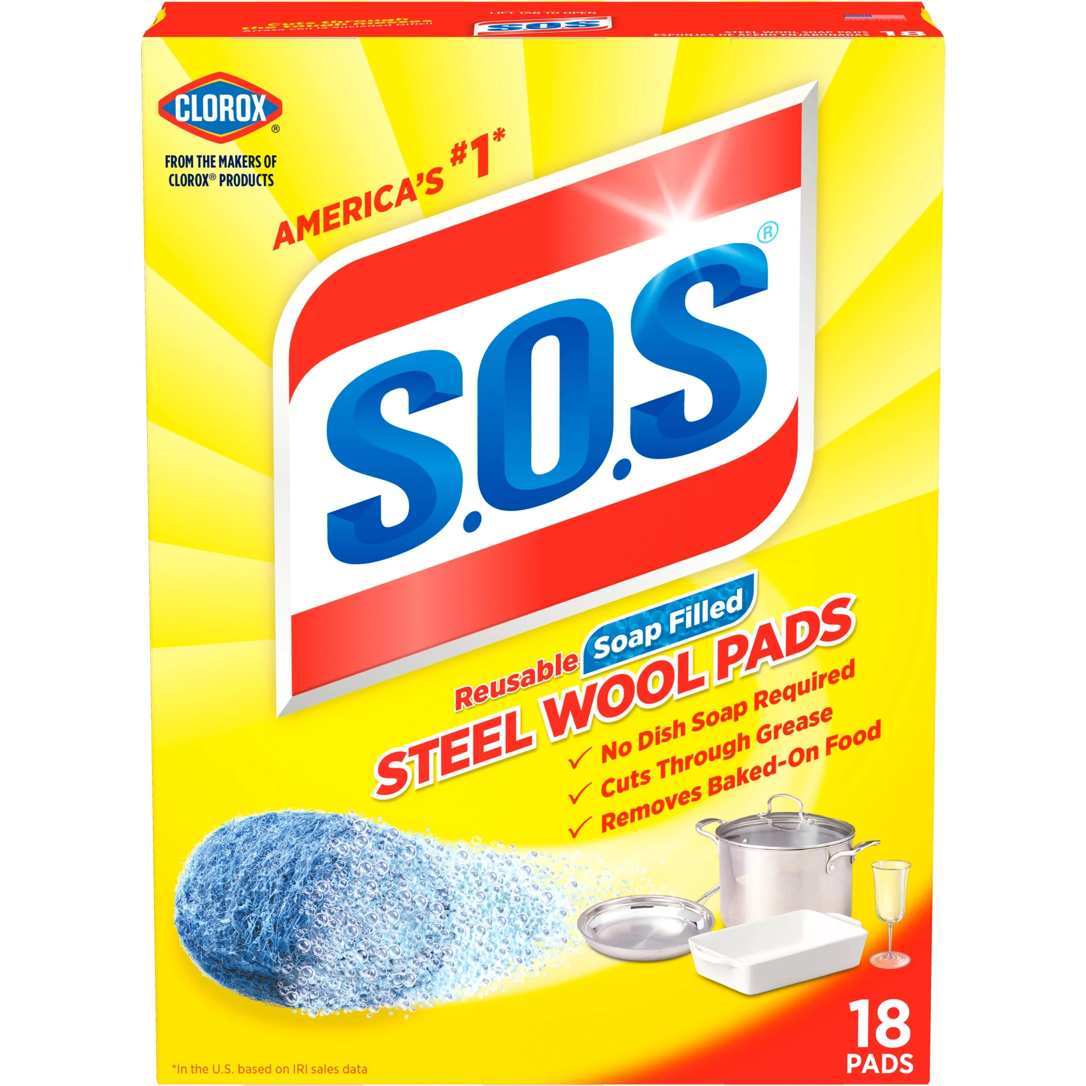 S.O.S Steel Wool Dish Scrubber Pads, 18 Pack | Walmart (US)