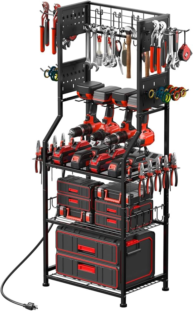 CCCEI Garage Small Power Tools Organizer Floor Stand, Drill and Battery Storage Rack with Chargin... | Amazon (US)