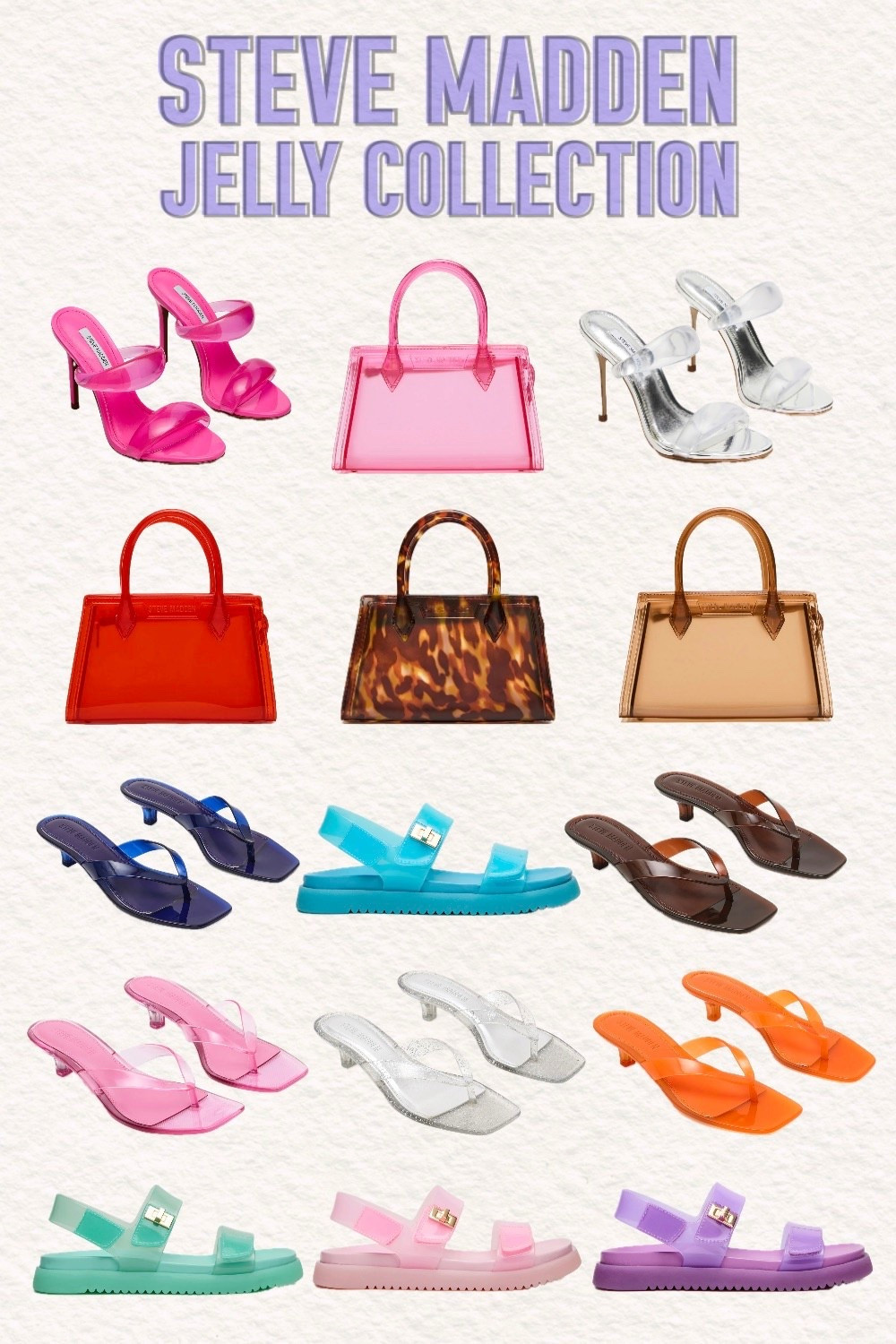 @Steve Madden US has officially embraced the jelly trend, and I'm obsessed with the entire collection! From sky-high heels to everyday flats and coordinating purses, this lineup is bursting with color and retro charm.

The jelly heels and kitten heels are perfect for dressing up—think clear and colorful styles that add a playful, 90s-inspired touch to any night-out look. For everyday wear, the flat sandals are lightweight, comfortable, and come in the cutest shades. And yes, they even have matching jelly purses to complete the look! With so many colors to choose from—crystal clear, soft pastels, bold brights, and chic neutrals—you can mix and match to your heart's content.

Whether you're heading to a summer festival, a beach vacation, or just want to add some nostalgic fun to your wardrobe, this collection has something for everyone.

#LTKgrwm #LTKSpringSale #LTKootd