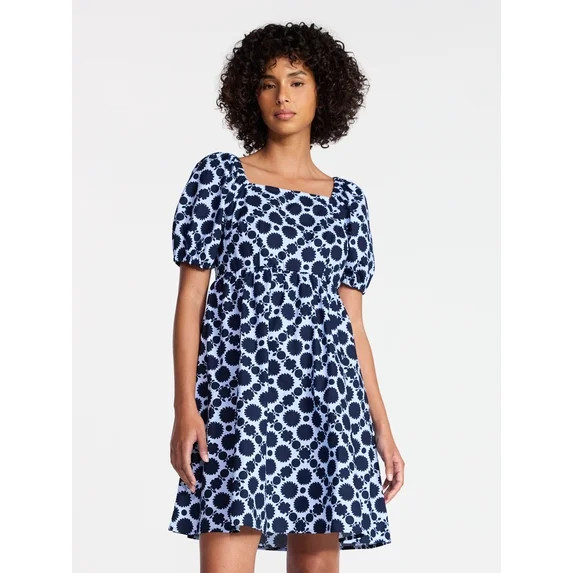 Time and Tru Women's and Women's Plus Tie Back Mini Dress with Puff Sleeves, Sizes XS-4X | Walmart (US)