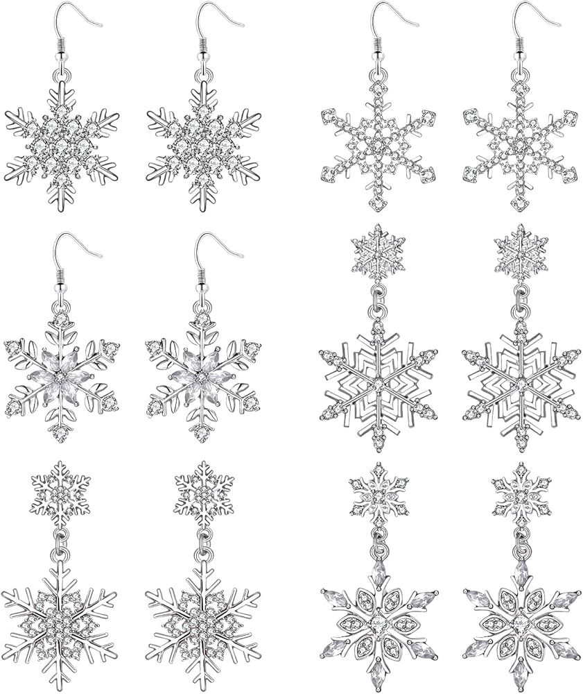 Christmas Snowflake Dangle Earrings for Women Crystal Snowflake Winter Flower Hook Drop Earrings ... | Amazon (US)