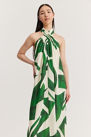 Print Tuck Detail Halter Dress | Country Road (AU)
