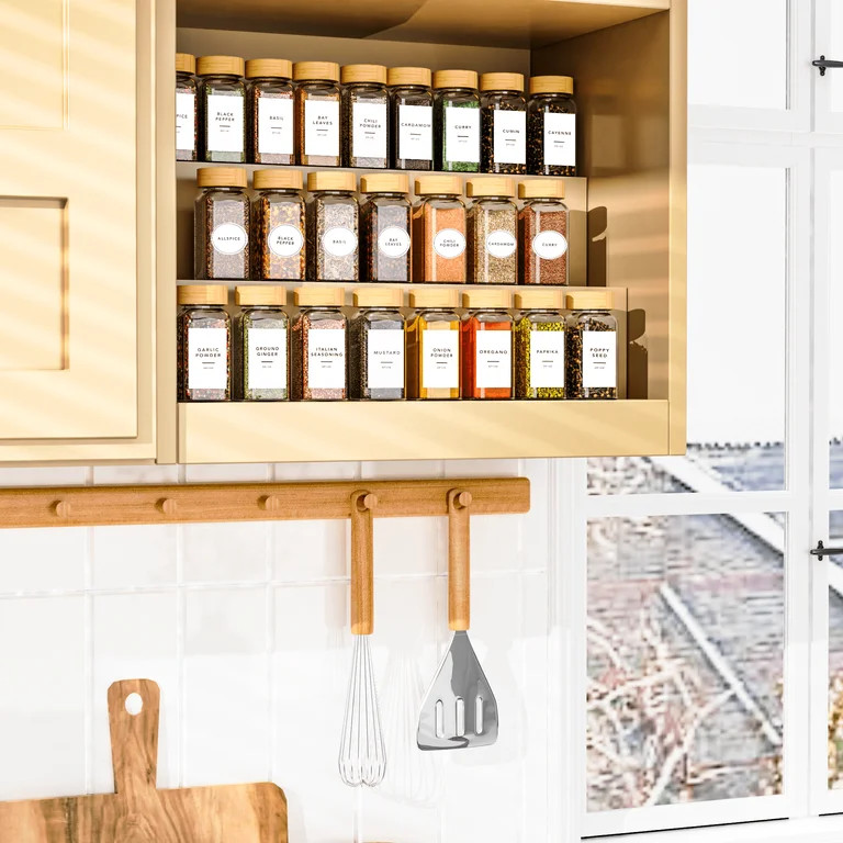 Masadi 24 Pack Glass Spice Jar,Bamboo Lid Glass Spice Jars, Kitchen Spice Storage Jar, Spice Stor... | Walmart (US)