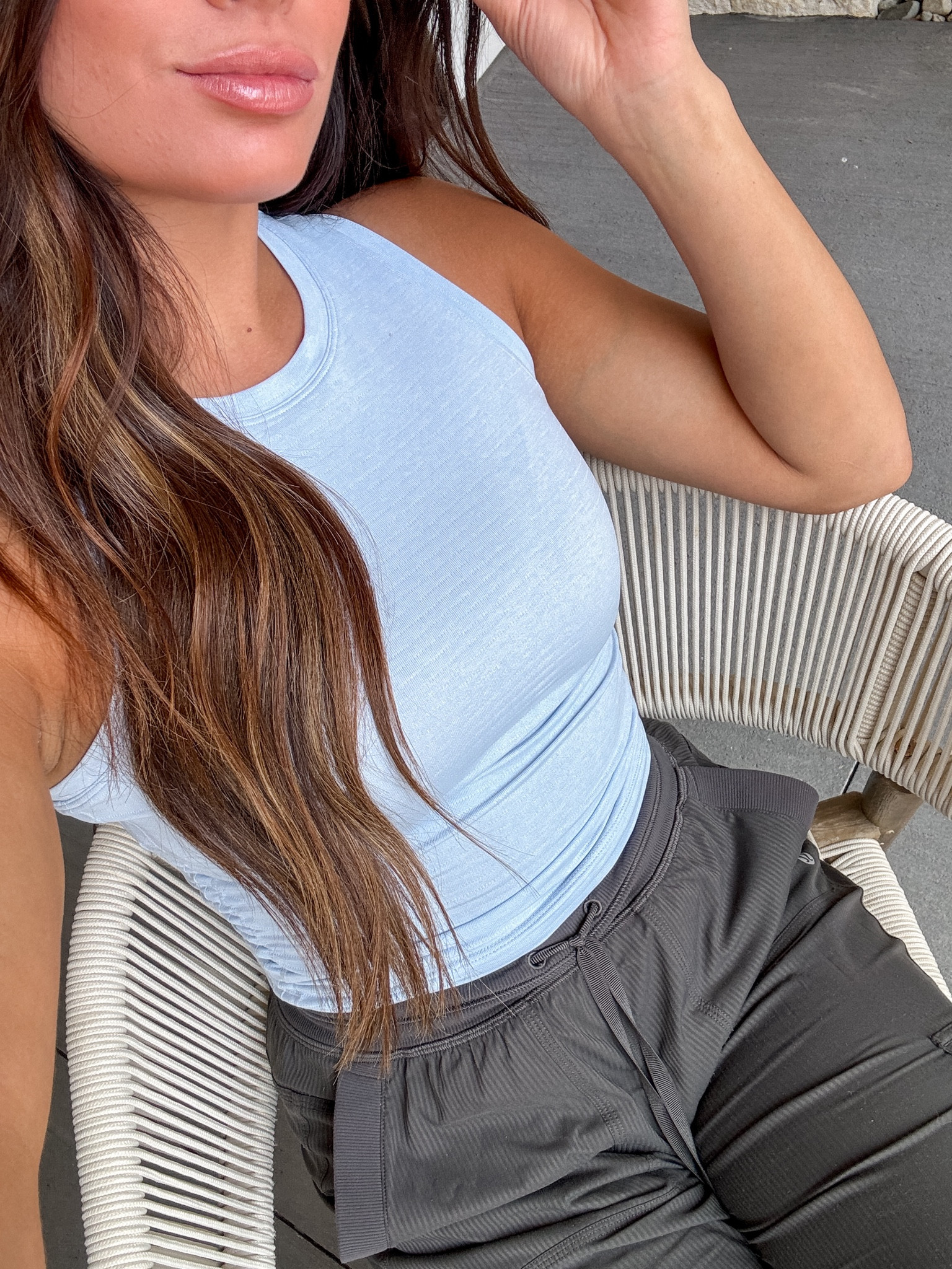 Wearing a size 6 in the top. Wearing an XS in the dance studio cargo! Obsessed with this Lululemon outfit. 