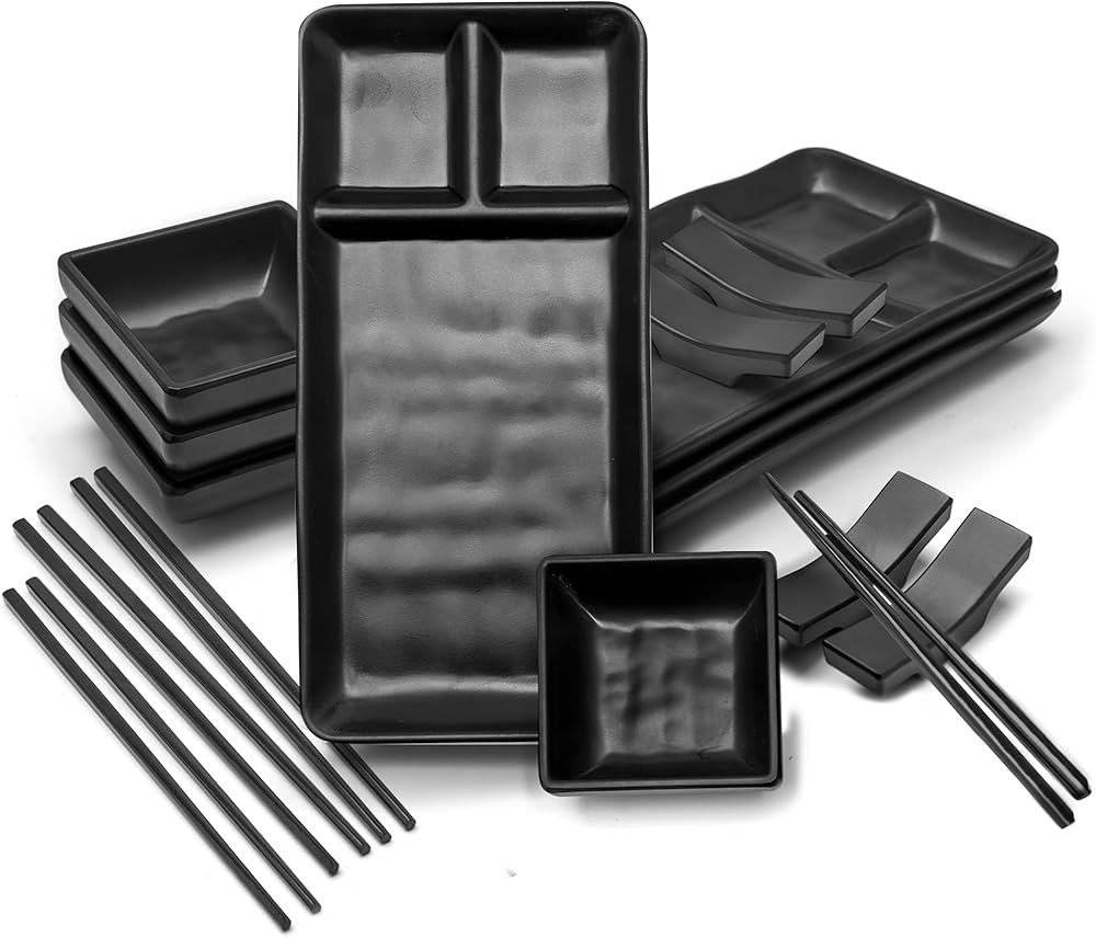 GOLIBER 16 Piece Japanese Style Sushi Plate Set - Includes 4 sushi plates and soy sauce bowls, 4 ... | Amazon (US)