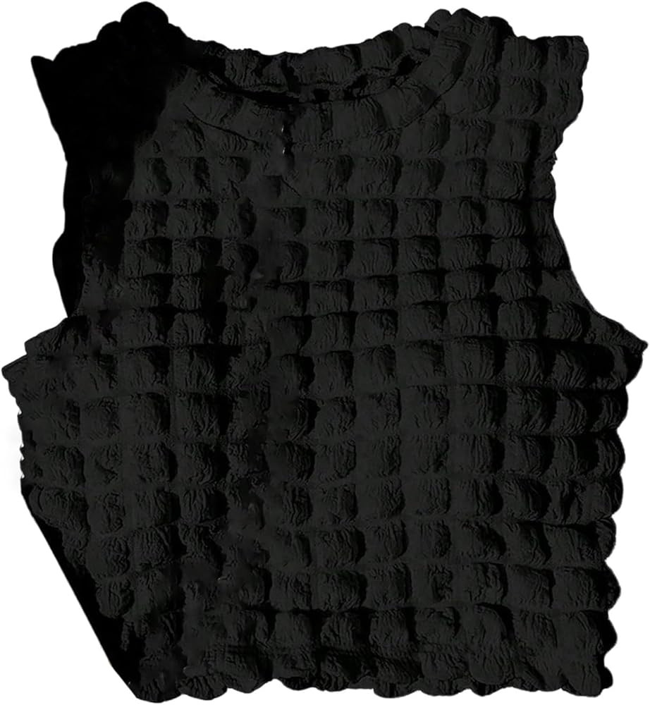 SHENHE Women's Sleeveless Textured Bubble Top Crewneck Going Out Dressy Tank Shirt | Amazon (US)
