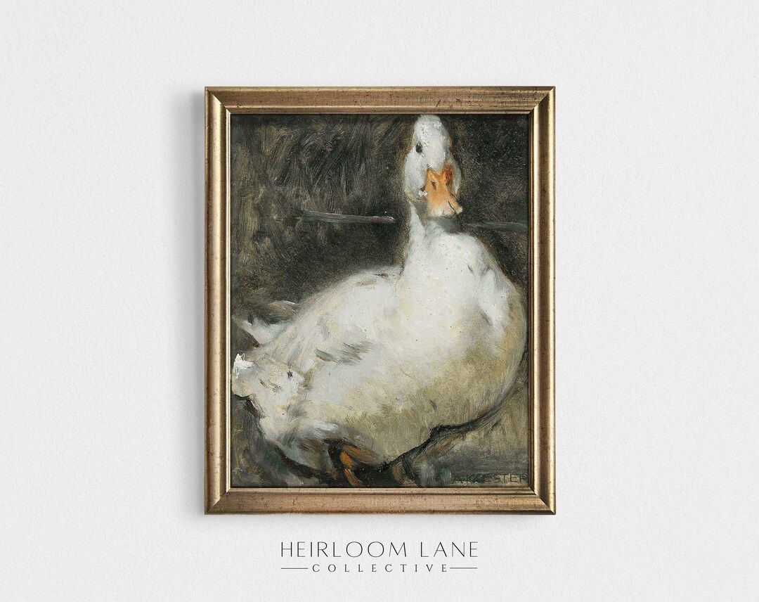 Vintage White Duck Painting Instant Digital Download | Spring Gallery Wall Art | Easter Painting ... | Etsy (US)