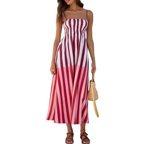 Ypser Women's Striped Maxi Dress Spaghetti Strap Summer Beach Sundress Casual Sleeveless Flowy Lo... | Amazon (US)