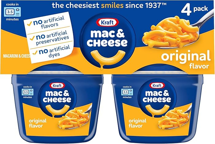 Kraft Original Mac & Cheese Macaroni and Cheese Dinner, 4 ct Pack, 2.05 oz Cups | Amazon (US)