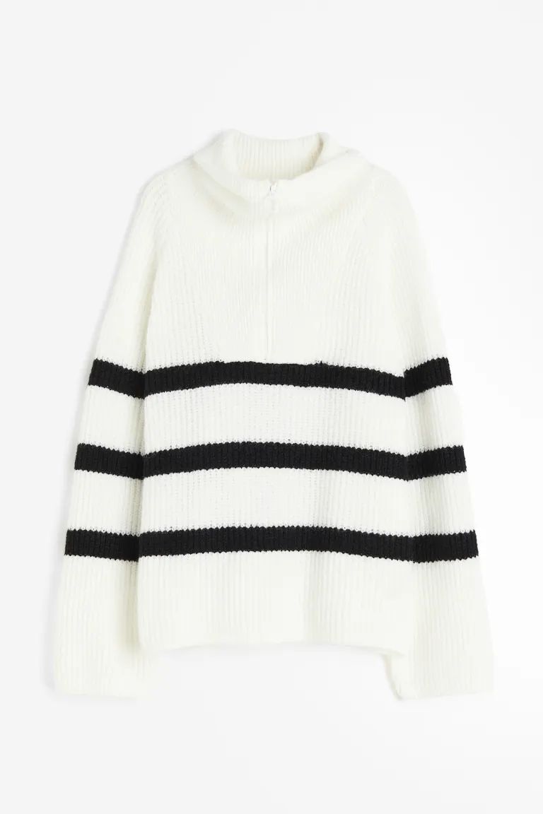Oversized Half-zip Sweater - Cream/striped - Ladies | H&M US | H&M (US)