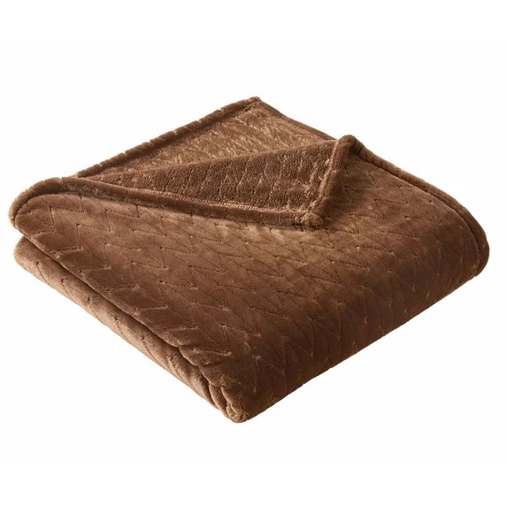 Better Homes & Gardens Textured Velvet Plush Soft Fleece Throw Blanket, Oversized, Brown Wool | Walmart (US)