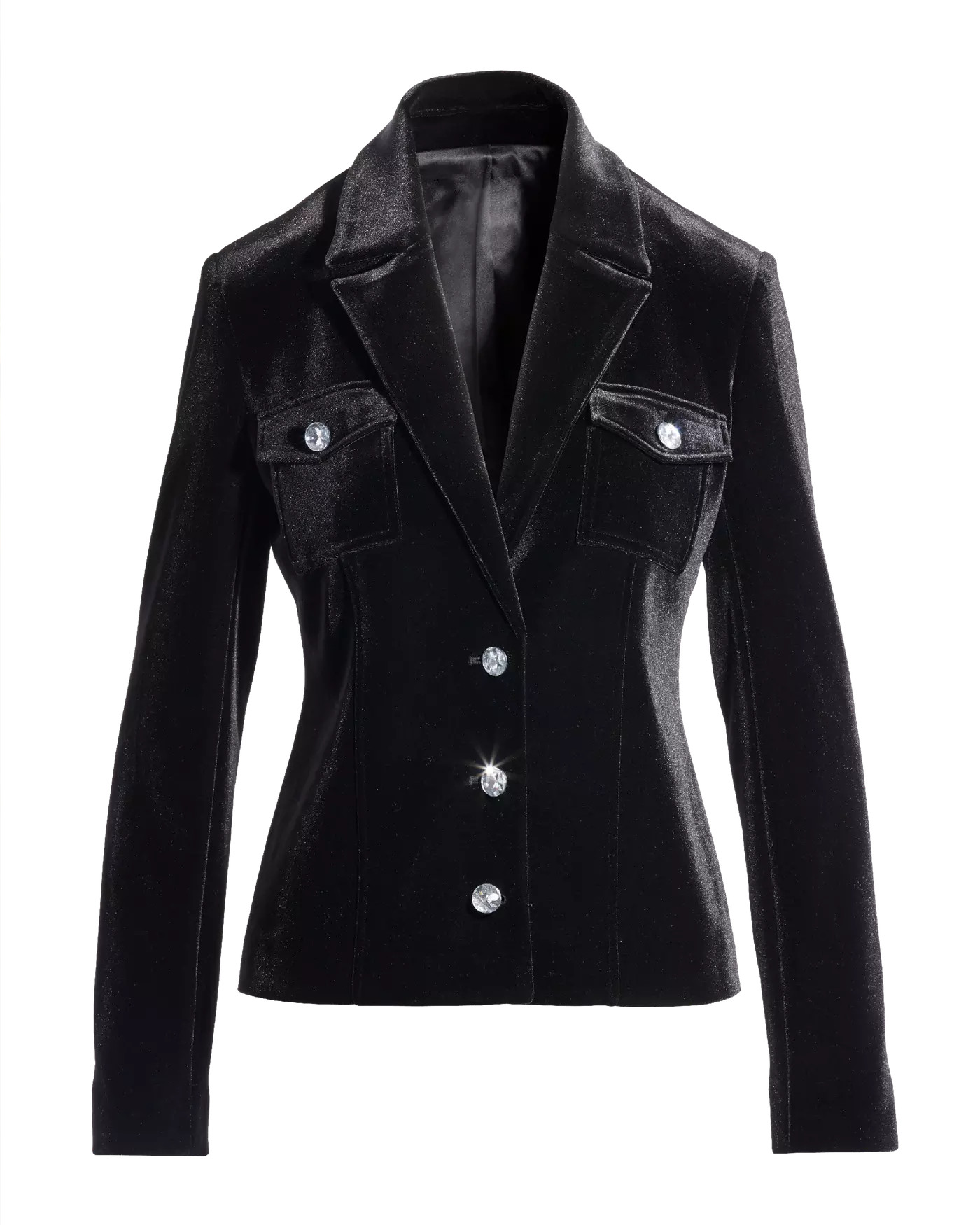 Crystal Button Velvet Jacket - Black | Boston Proper | Boston Proper