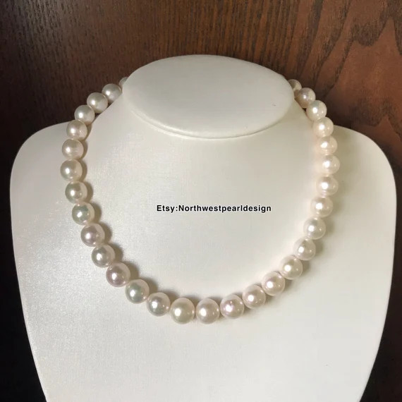 Genuine cultured Freshwater Pearl necklace,Wedding pearl necklace, Real pearl necklace,10-12mm pe... | Etsy (US)