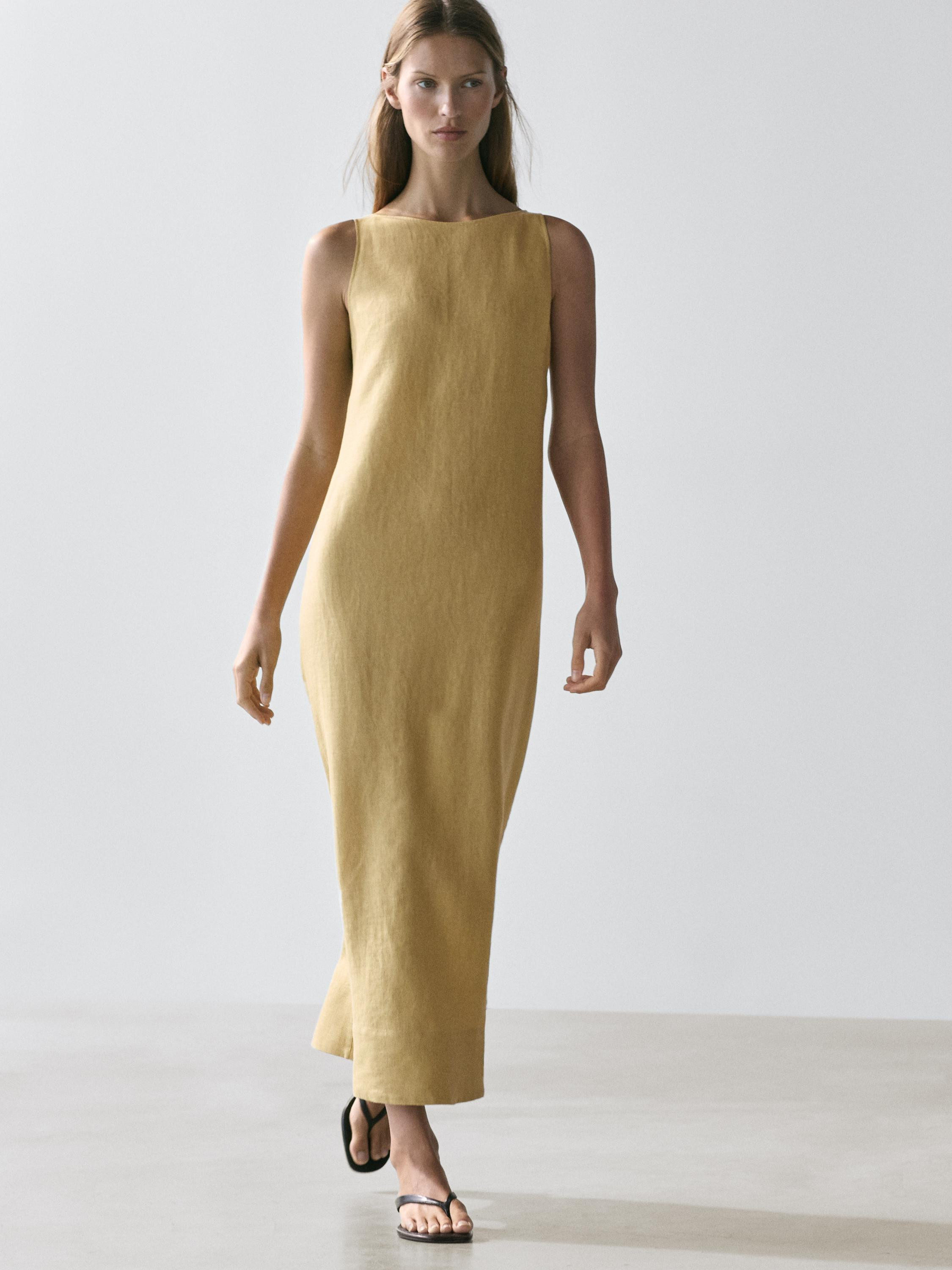 Linen halter midi dress | Massimo Dutti UK