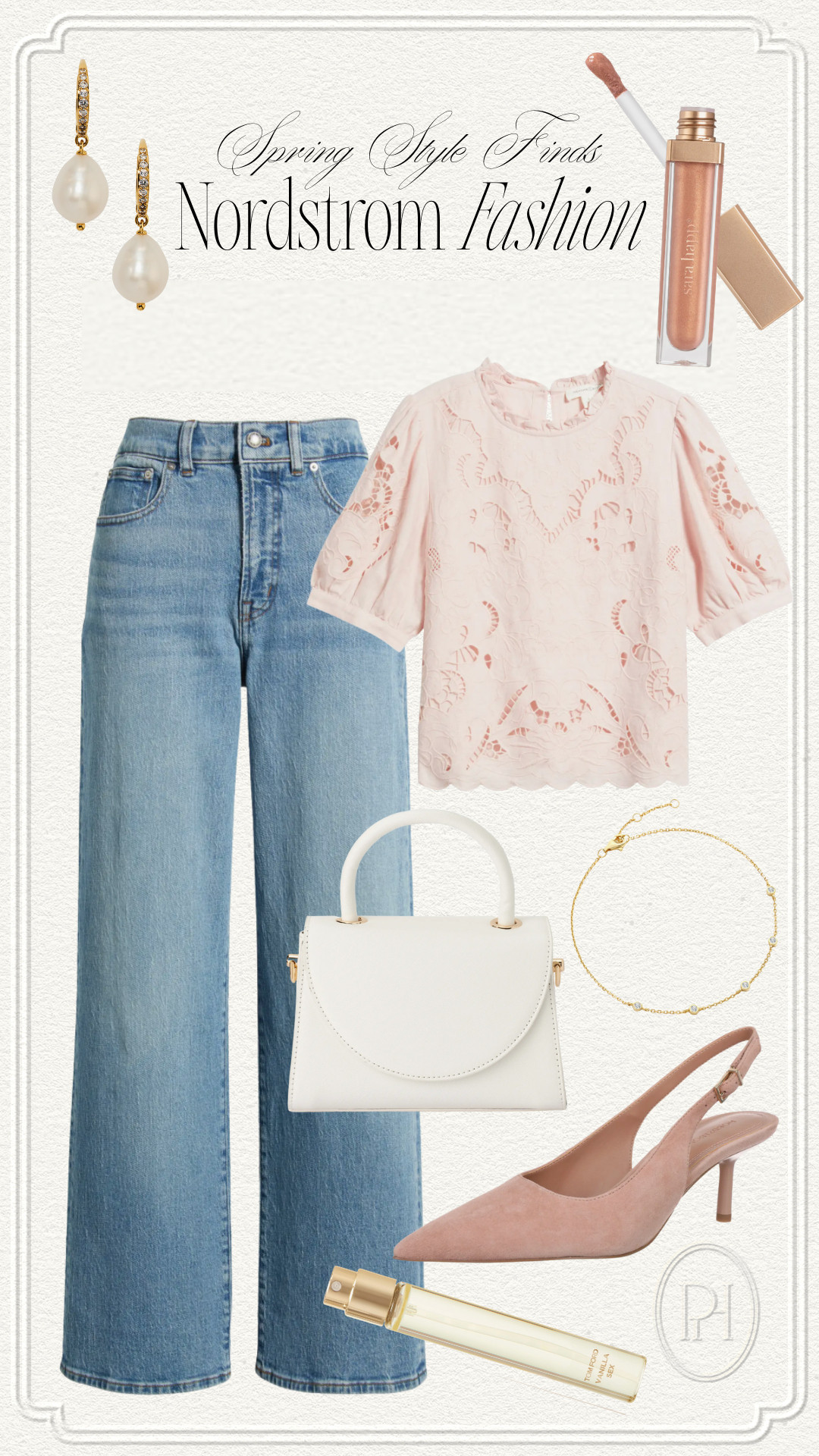 New arrivals for spring at Nordstrom!

Spring fashion, spring style, spring outfit, spring look, pink blouse, eyelet blouse, office look, dressy casual, pump pumps, kitten heel shoes, pearl earrings, gold bracelet, lip gloss, tinted lip gloss, lip color, travel fragrance, perfume, wide leg jeans, medium wash jeans, wide leg denim, white handbag, white purse, spring handbag, everyday look 

 #LTKgrwm #LTKootd #LTKWorkwear