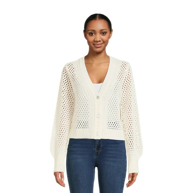 No Boundaries Juniors Mesh Sweater Cardigan, Midweight, Sizes XS-3XL | Walmart (US)