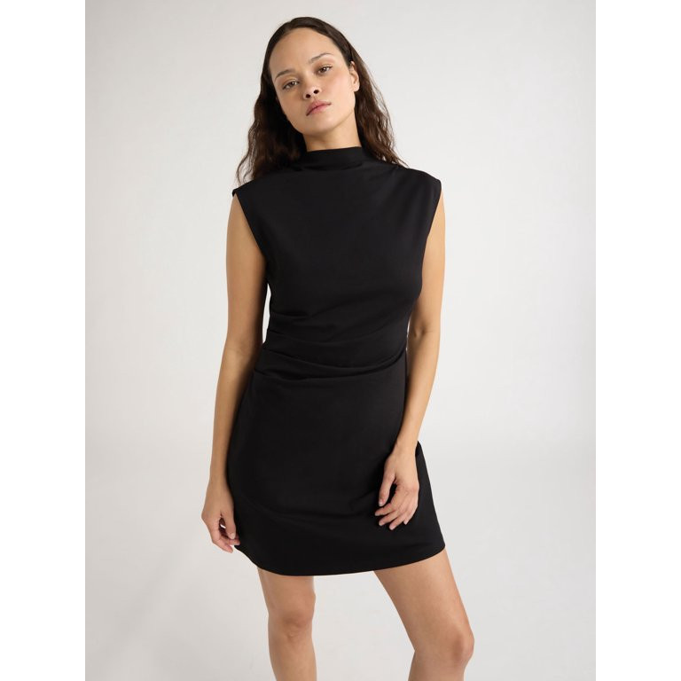 Scoop Women’s and Women's Plus Mock Neck Side Pleated Dress, Sizes XS-4X | Walmart (US)