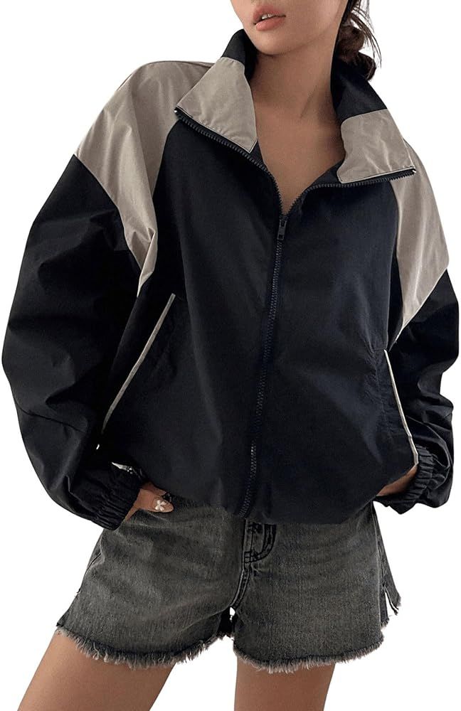 SOLY HUX Women's Zip Up Color Block Long Sleeve Windbreaker Jacket with Pocket | Amazon (US)