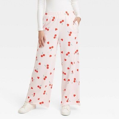 Women's Cherry Hearts Pattern Graphic Pants - Pink | Target