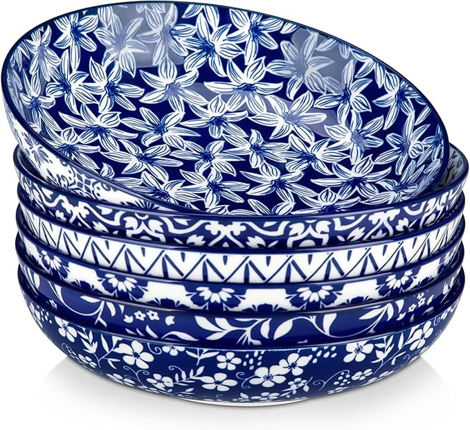 vancasso SELENE 50 oz Large Pasta Bowls Set of 6, Porcelain Serving Bowls, 9.5 Inch Wide Shallow ... | Amazon (US)