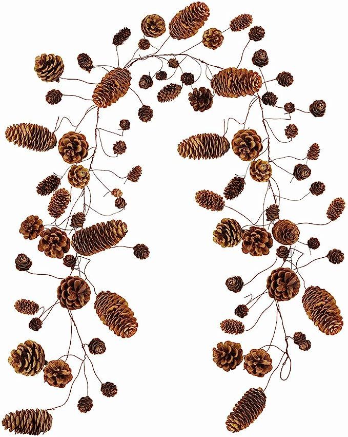 Supla 55" Long Rustic Assorted 78 Pcs Pine Cones Holiday Twig Garland Dried Natural Hanging Pinec... | Amazon (US)
