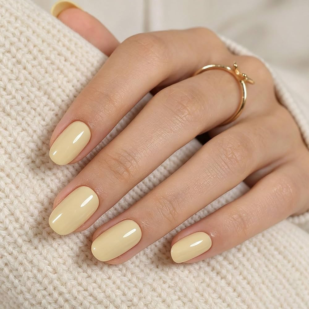 32Pcs Soft Gel Press on Nails for Women, Pastel Yellow, Short Round | Amazon (US)